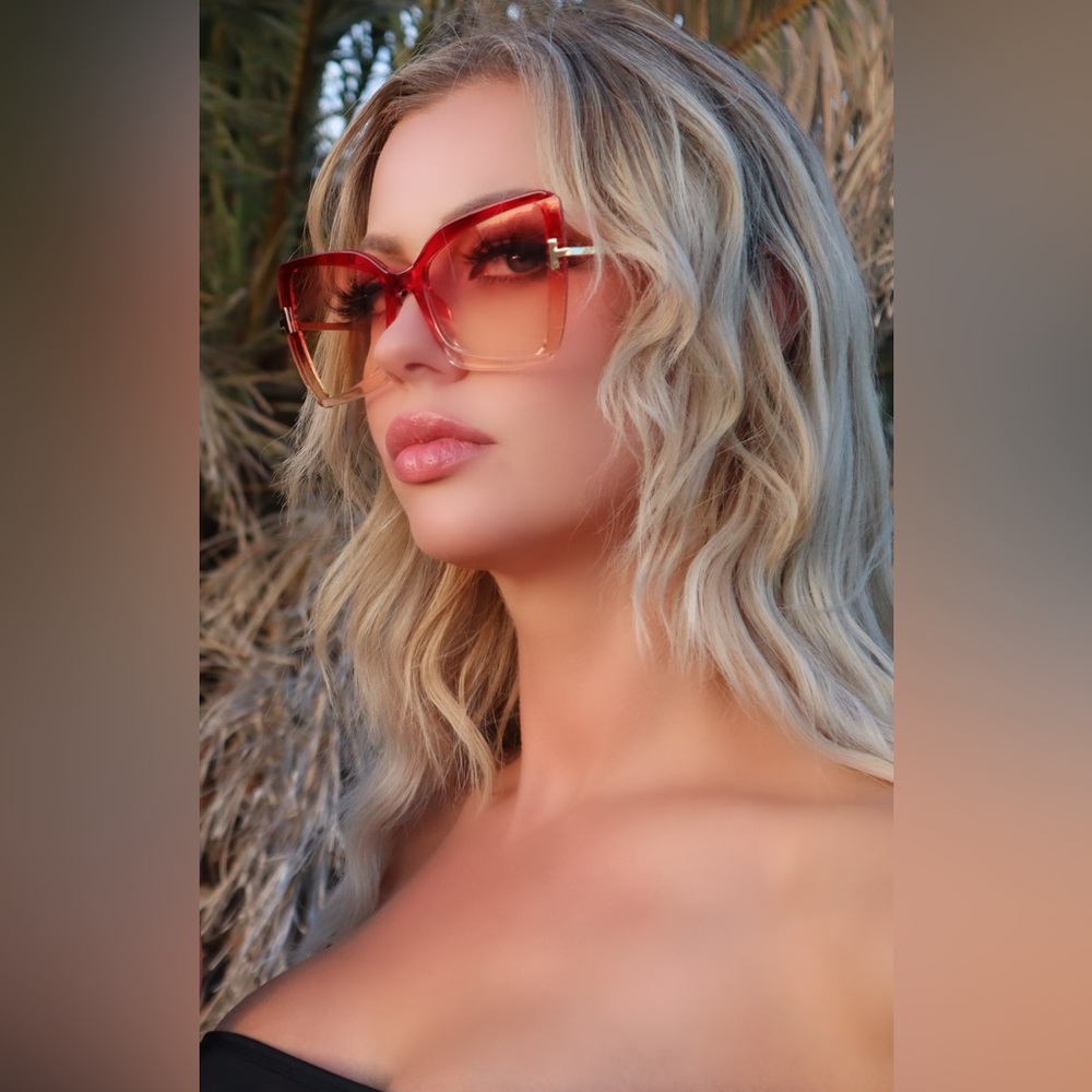 Out-n-About Semi Rimless Cateye Sunglasses with Red/Tan Gradient Lens and Frame